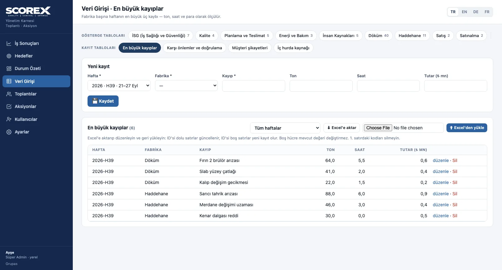DATA — Kayıt tablolarını doldurun